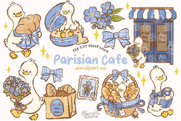 Bringing Parisian Charm to Life with Kawaii Goose Parisian Cafe Clipart