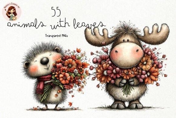 Cute Animals with Leaves PNG Clipart Guide