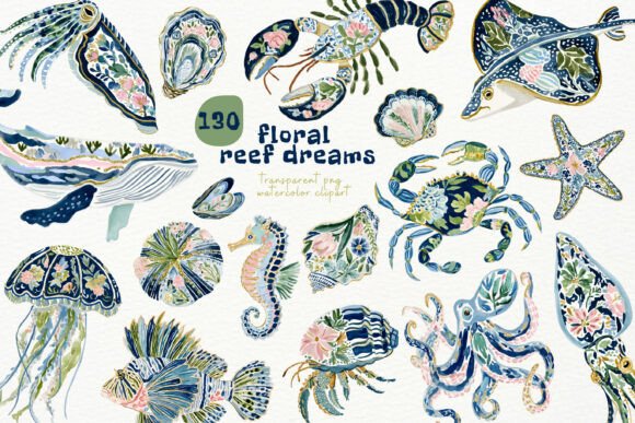 Designing with Depth: A Guide to Watercolor Floral Reef PNG Clipart for Coastal Creativity
