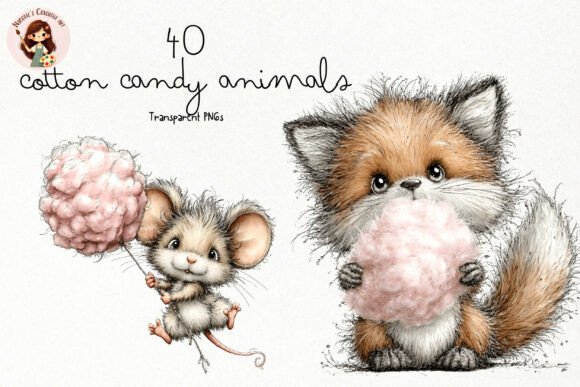 Fuzzy Cotton Candy Animals PNG Clipart
