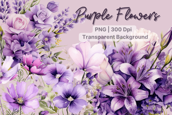 Purple Flowers Watercolor Flower Clipart Guide