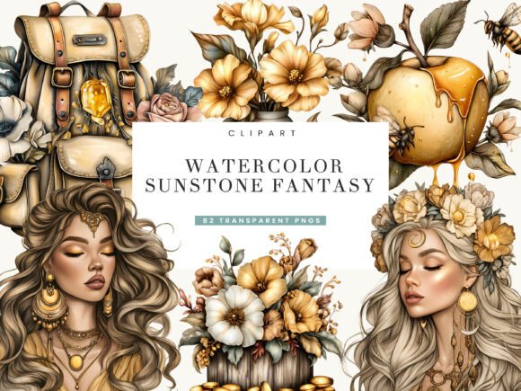Unlocking Creative Potential with Watercolor Sunstone Fantasy Clipart for Modern Design