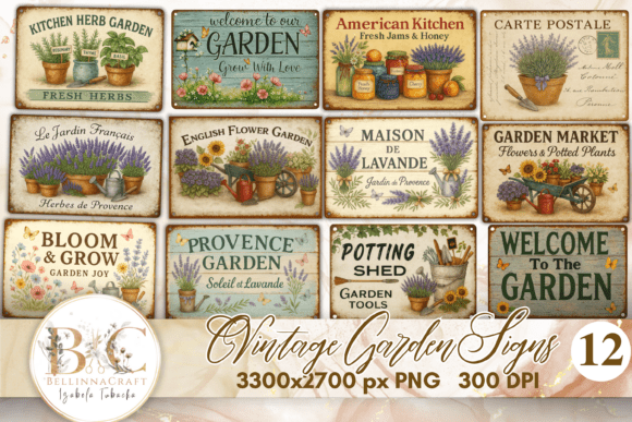 Vintage Garden Signs Clipart Bundle