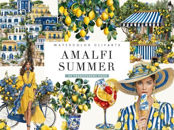Watercolor Amalfi Summer Clipart Guide