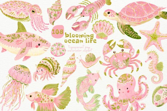 Watercolor Blooming Ocean PNG Clipart: A Creative Resource for Coastal Designs