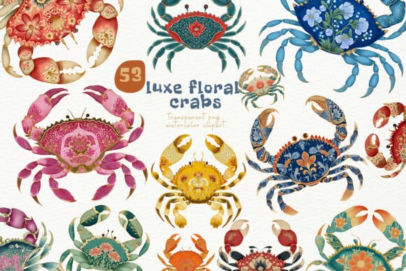 Watercolor Floral Crabs PNG Clipart Guide
