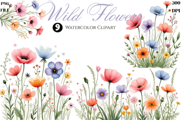 Watercolor Wild Flowers Cliparts Bundle: Elevate Your Creative Projects