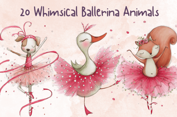 Whimsical Ballerina Animals Clipart Set: Elevating Creative Projects with Quirky Dance Illustrations