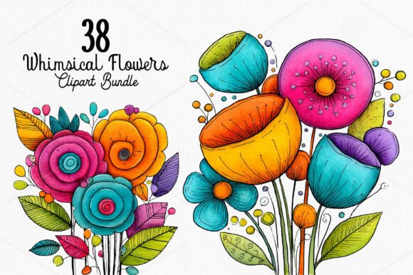 Whimsical Flowers Clipart Bundle: Elevating Modern Design with Playful Botanicals
