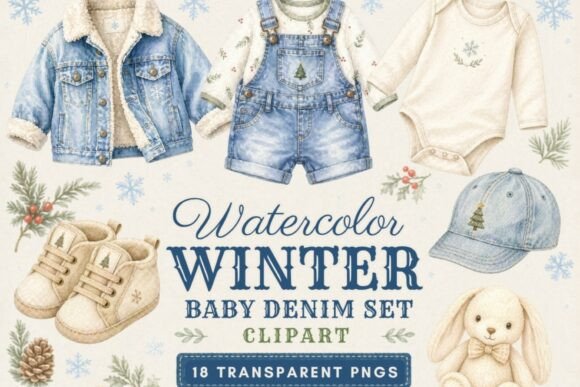 Winter Baby Denim Clipart Watercolor Guide